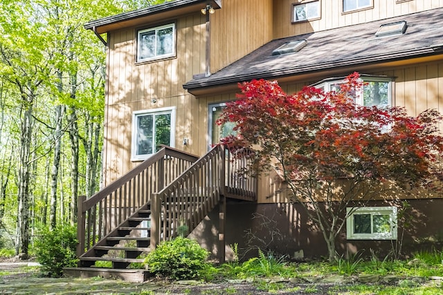 205 Victory Ln, Long Pond, PA 18334 - back of house with roof with shingles and stairs