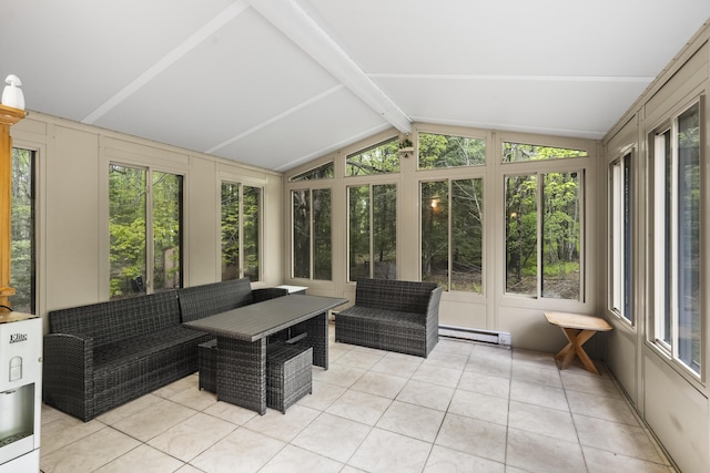 205 Victory Ln, Long Pond, PA 18334 - sunroom / solarium featuring baseboard heating and an outdoor hangout area