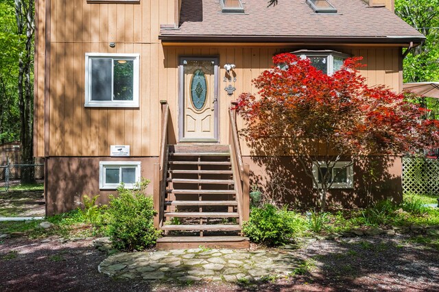 205 Victory Ln, Long Pond, PA 18334 - doorway to property featuring a shingled roof