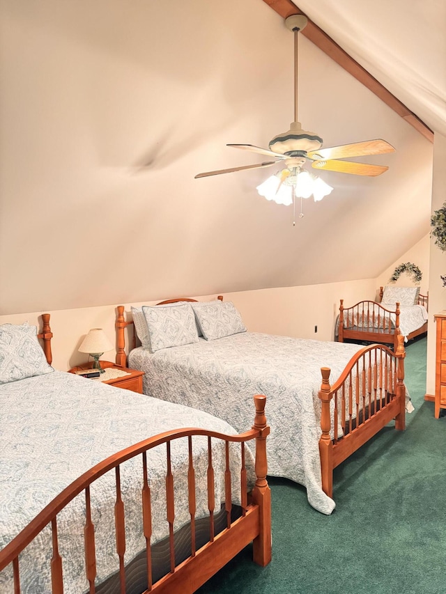 155 Clifton Dr, Bushkill, PA 18324 - carpeted bedroom with vaulted ceiling and a ceiling fan