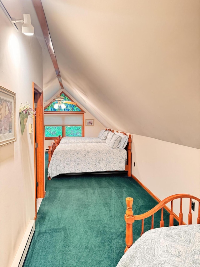155 Clifton Dr, Bushkill, PA 18324 - carpeted bedroom with a baseboard radiator, lofted ceiling, and baseboards