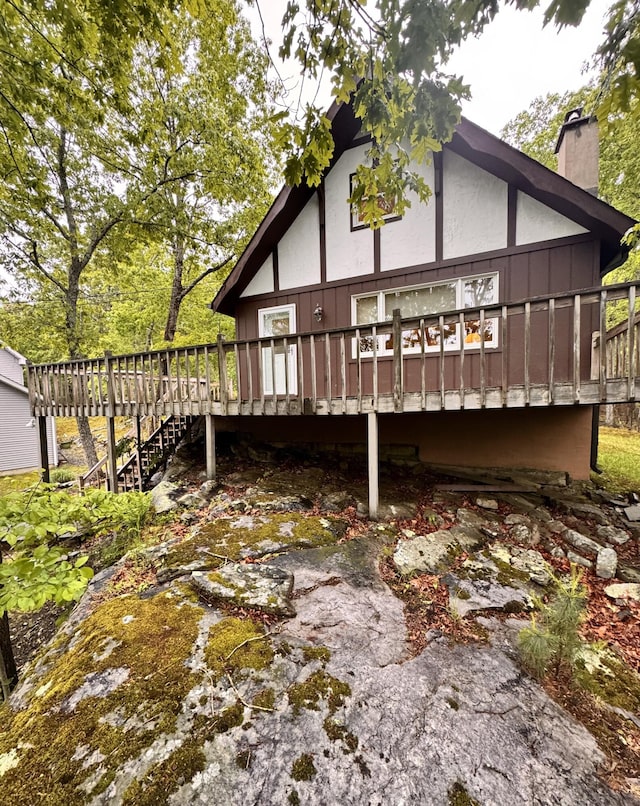 155 Clifton Dr, Bushkill, PA 18324 - rear view of property with a chimney, a deck, and stairs