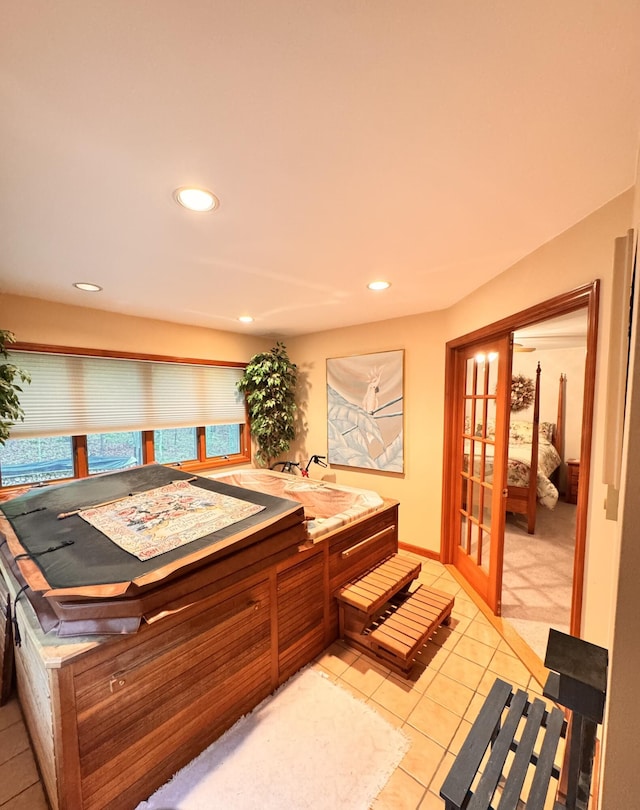 155 Clifton Dr, Bushkill, PA 18324 - bathroom with recessed lighting, french doors, tile patterned floors, and vanity