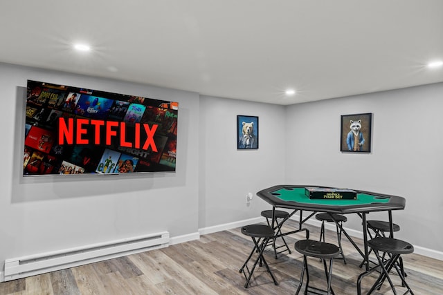 181 Williams Ln, Scotrun, PA 18355 - game room with baseboard heating, wood finished floors, and recessed lighting