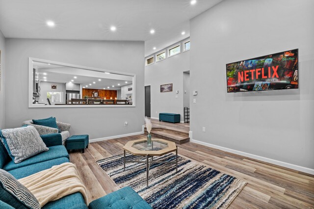 181 Williams Ln, Scotrun, PA 18355 - living room with recessed lighting, wood finished floors, and a high ceiling