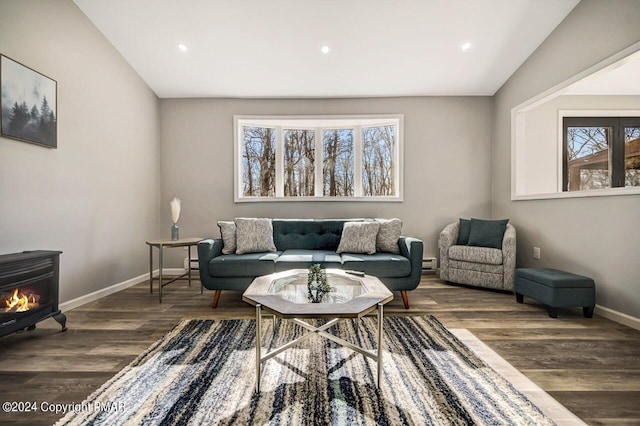 181 Williams Ln, Scotrun, PA 18355 - living room with wood finished floors, baseboards, recessed lighting, and lofted ceiling
