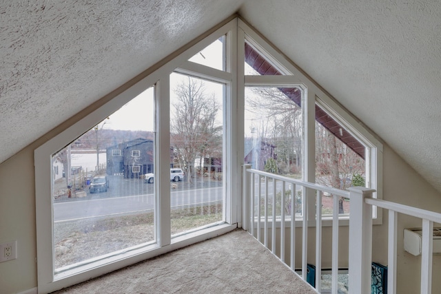 1452 Waterfront Dr, Tobyhanna, PA 18466 - additional living space featuring a textured ceiling, lofted ceiling, and plenty of natural light