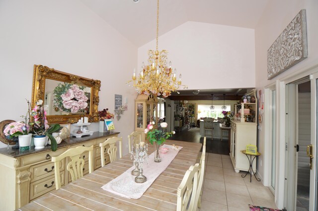 1618 Kickapoo Ter, Effort, PA 18330 - dining space with high vaulted ceiling, a chandelier, and light tile patterned flooring