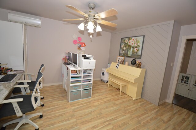 1618 Kickapoo Ter, Effort, PA 18330 - office featuring a wall unit AC, light wood-style flooring, and a ceiling fan