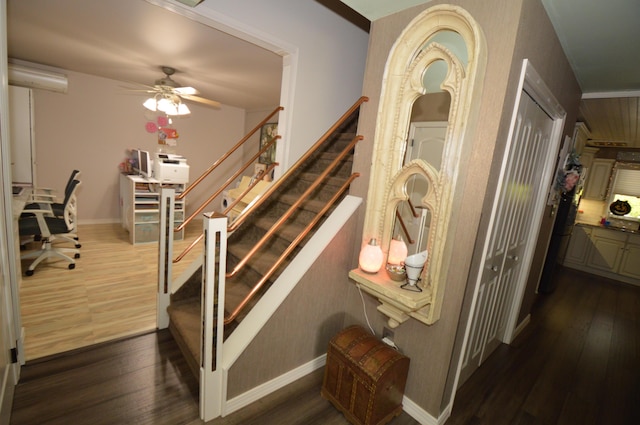 1618 Kickapoo Ter, Effort, PA 18330 - stairs featuring wood finished floors, a ceiling fan, and a wall mounted air conditioner