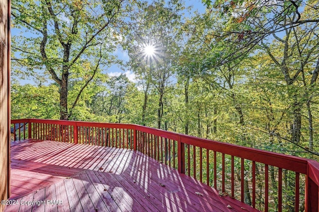 deck with a forest view