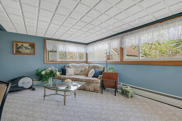 148 Summit Ave, Pocono Summit, PA 18346 - carpeted living area with cooling unit and a baseboard heating unit