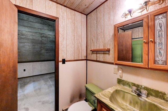 13 Sheffick Rd, Clifton Township, PA 18424 - bathroom featuring vanity, wood ceiling, and wooden walls