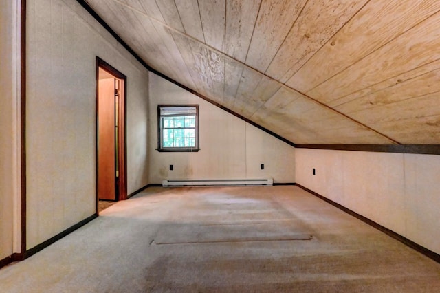 13 Sheffick Rd, Clifton Township, PA 18424 - additional living space featuring a baseboard radiator, carpet floors, vaulted ceiling, and wooden ceiling