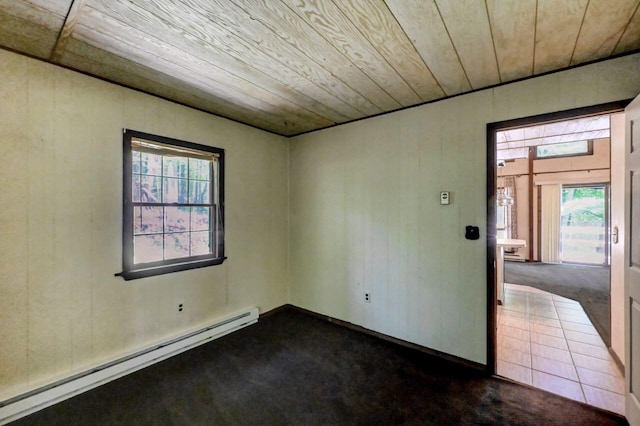 13 Sheffick Rd, Clifton Township, PA 18424 - empty room with a baseboard radiator, wooden ceiling, and dark carpet