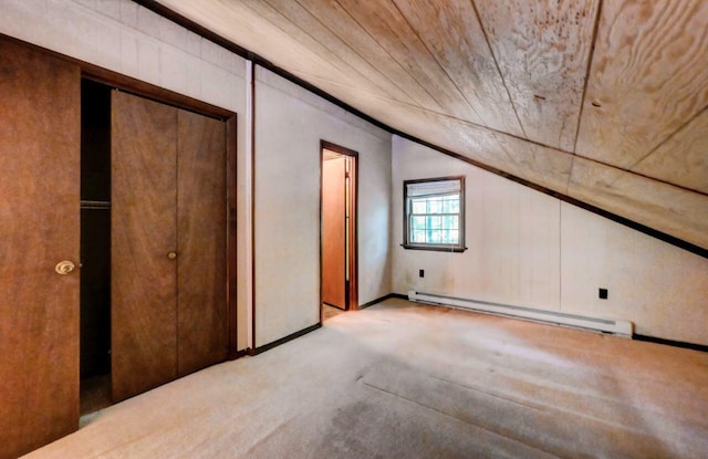 13 Sheffick Rd, Clifton Township, PA 18424 - bonus room with baseboard heating, carpet floors, lofted ceiling, and wooden ceiling