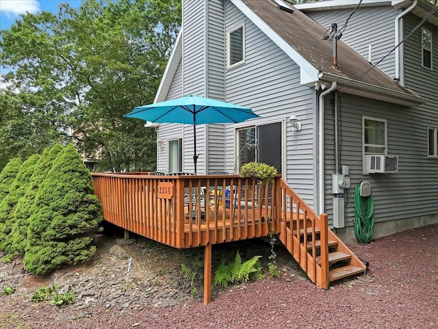 2218 Lancaster Dr, Lehman, PA 18324 - rear view of property with a wooden deck, cooling unit, and roof with shingles