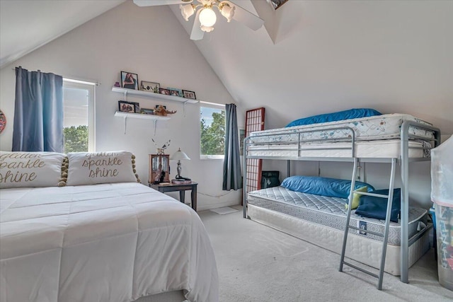 2218 Lancaster Dr, Lehman, PA 18324 - bedroom with vaulted ceiling, carpet flooring, and ceiling fan