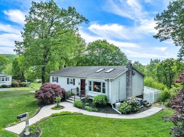 95 Franklin Heights Rd, Lehighton, PA 18235 - ranch-style house featuring a chimney, a front lawn, and roof with shingles