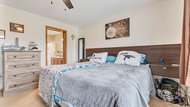 3954 Cedar Dr, Walnutport, PA 18088 - bedroom with ensuite bathroom, carpet, and a ceiling fan