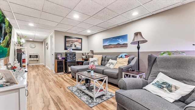 3954 Cedar Dr, Walnutport, PA 18088 - living room featuring heating unit, light wood-style floors, recessed lighting, and a paneled ceiling