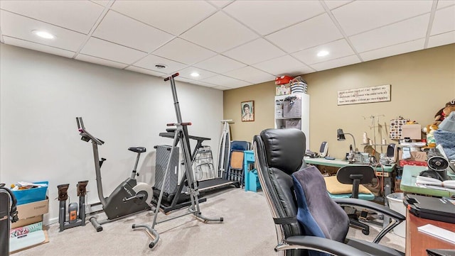 3954 Cedar Dr, Walnutport, PA 18088 - exercise area with carpet floors, a drop ceiling, and recessed lighting