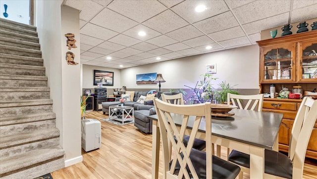 3954 Cedar Dr, Walnutport, PA 18088 - dining area with stairway, light wood-type flooring, recessed lighting, and a drop ceiling