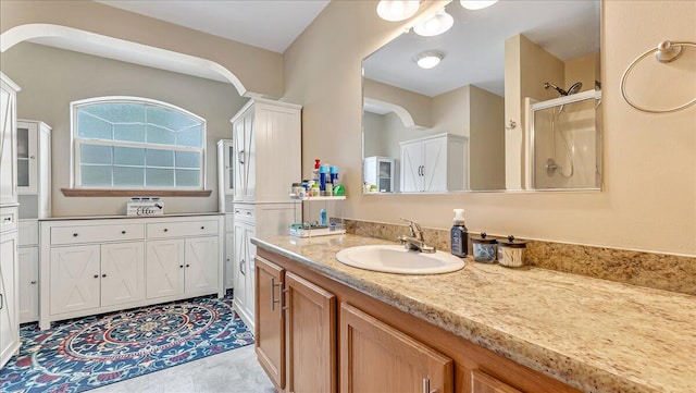 3954 Cedar Dr, Walnutport, PA 18088 - bathroom featuring vanity and a shower with door
