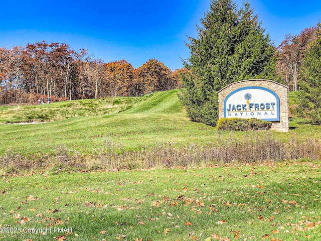 view of community featuring a lawn