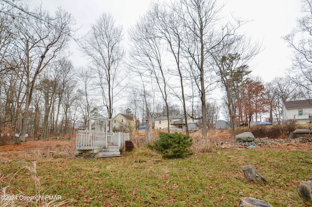 view of yard featuring a wooden deck