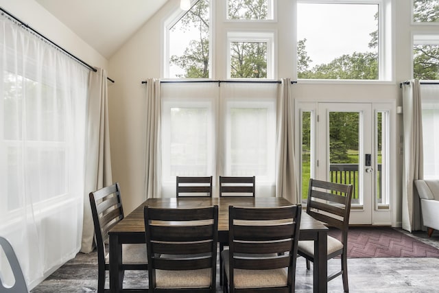 4130 Mill Creek Dr, Cresco, PA 18326 - dining room with high vaulted ceiling and wood finished floors