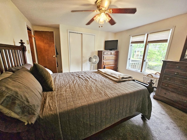 5081 Woodbridge Dr E, Bushkill, PA 18324 - bedroom featuring carpet floors, a ceiling fan, and a closet