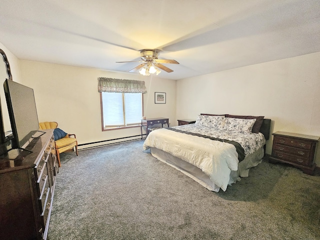 5081 Woodbridge Dr E, Bushkill, PA 18324 - carpeted bedroom featuring a baseboard radiator and ceiling fan