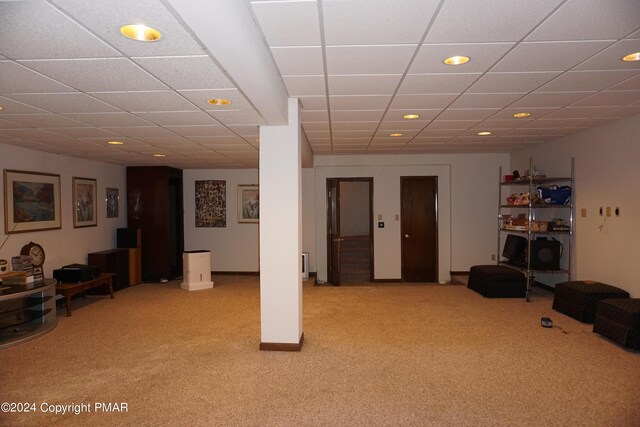 6760 Bear Creek Blvd, Bear Creek Township, PA 18702 - basement featuring a paneled ceiling, carpet flooring, and recessed lighting