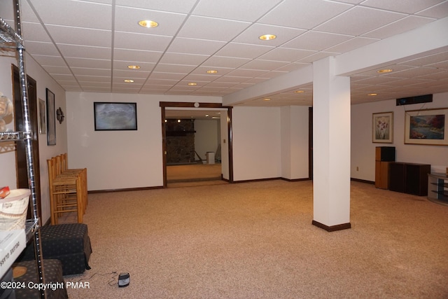 6760 Bear Creek Blvd, Bear Creek Township, PA 18702 - finished below grade area with recessed lighting, a paneled ceiling, baseboards, and carpet floors