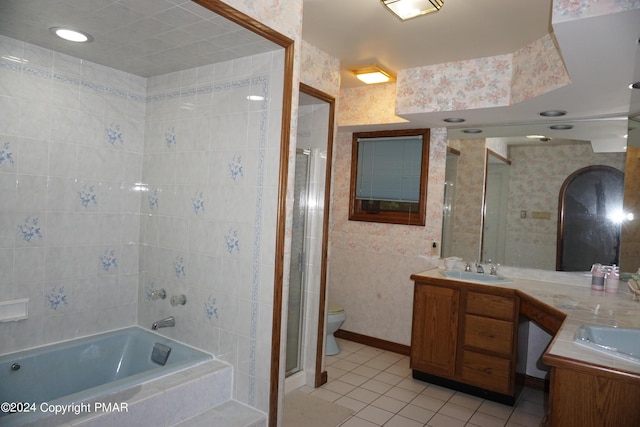 6760 Bear Creek Blvd, Bear Creek Township, PA 18702 - full bath featuring a relaxing tiled tub, tile patterned floors, double vanity, and a sink