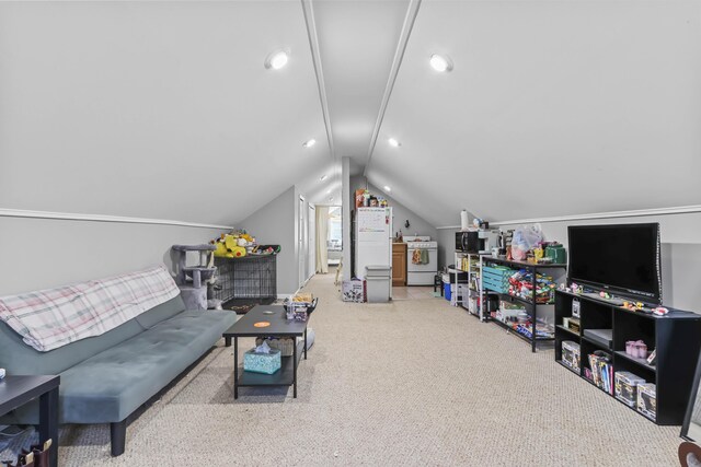 840 Columbus Ave, Stroudsburg, PA 18360 - carpeted living room with lofted ceiling and recessed lighting