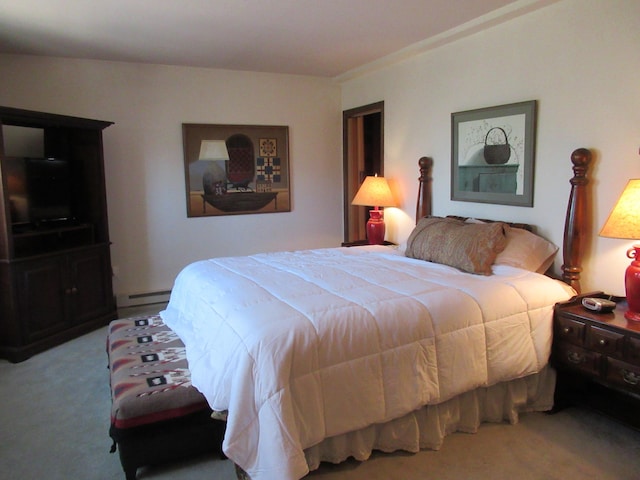 bedroom featuring carpet floors and baseboard heating