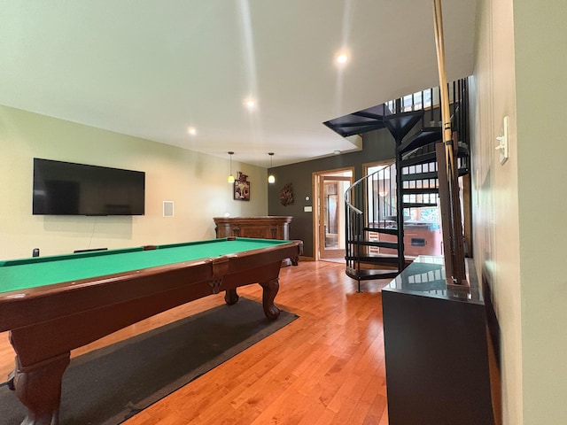 439 Cedar Dr, Long Pond, PA 18334 - game room featuring billiards, wood finished floors, and recessed lighting