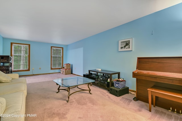 living room featuring carpet floors and baseboards