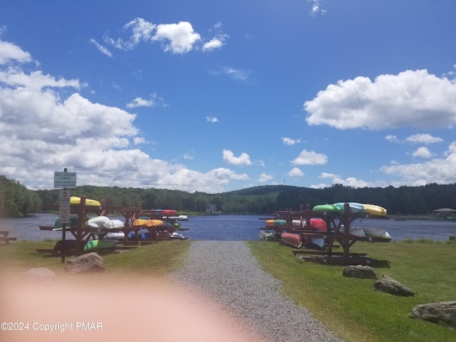 property view of water featuring a wooded view