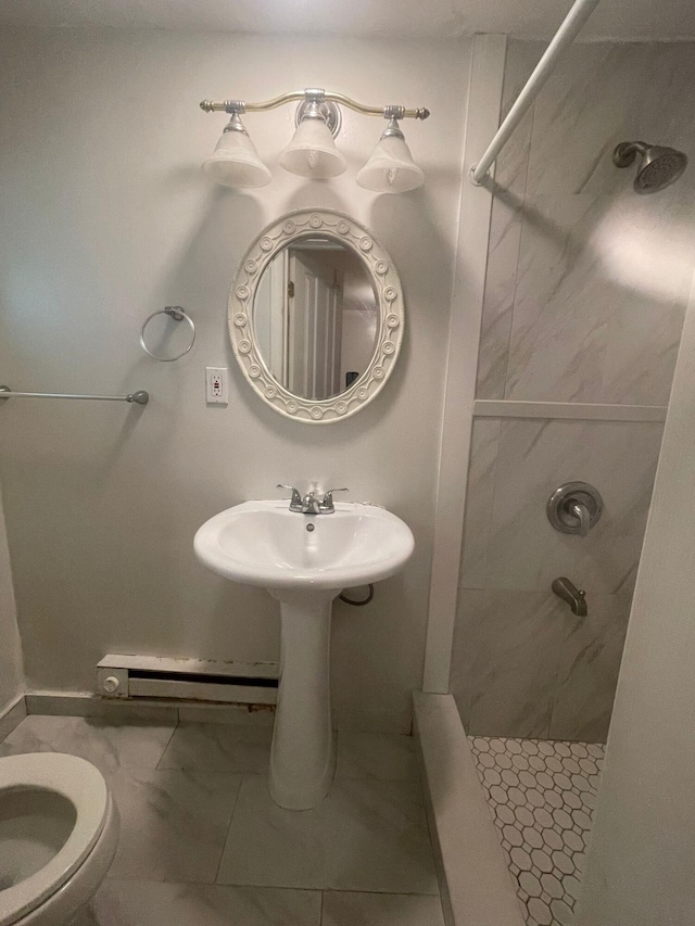 5112 Navajo Pl, Tobyhanna, PA 18466 - full bath with a shower stall and a baseboard heating unit