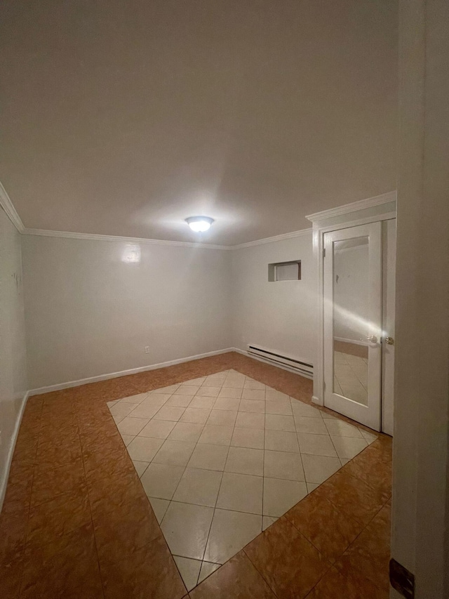 5112 Navajo Pl, Tobyhanna, PA 18466 - spare room featuring a baseboard radiator, crown molding, and light tile patterned floors