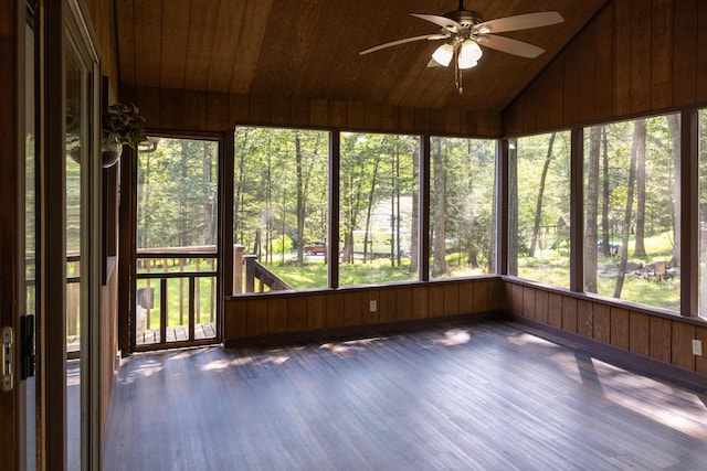 371 Ridge Cir, Cresco, PA 18326 - unfurnished sunroom with wood finished floors, wood ceiling, wooden walls, and lofted ceiling