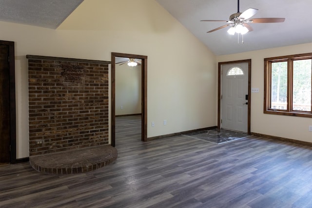 371 Ridge Cir, Cresco, PA 18326 - foyer entrance with ceiling fan, wood finished floors, and high vaulted ceiling