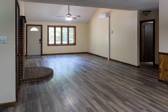 371 Ridge Cir, Cresco, PA 18326 - unfurnished living room featuring a ceiling fan, vaulted ceiling, and wood finished floors