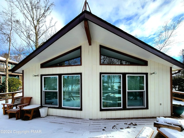 view of snow covered exterior