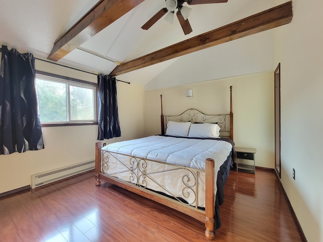 157 Seminole Trl, Tobyhanna, PA 18466 - bedroom featuring a baseboard heating unit, wood finished floors, a ceiling fan, and baseboards