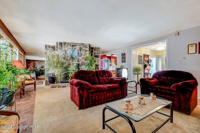 carpeted living area featuring a wealth of natural light