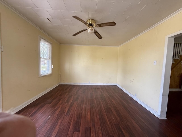 80 Parsonage St Rear, Rear, Pittston, PA 18640 - empty room featuring a ceiling fan, crown molding, dark wood finished floors, baseboards, and stairs